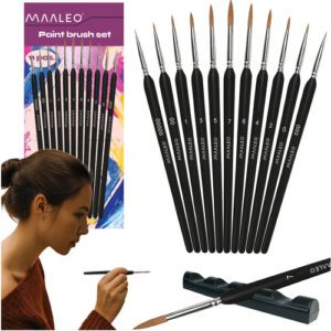 MAALEO 11 darabos ecsetkészlet állvánnyal – Nylon sörtével és nyírfa nyéllel (WNDR26118)