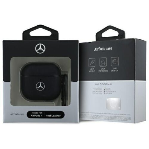 Mercedes-Benz MEA4CSLBK Leather Metal Logo tok AirPods 4 - fekete - Image 2