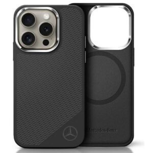 Mercedes MEHMP16X23SUGDK Silicone Tonal Logo Wood Pattern MagSafe-kompatibilis keménytok iPhone 16 Pro - fekete