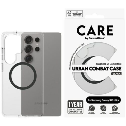 PanzerGlass Flagship Urban Combat Black QI MagSafe-kompatibilis tok Samsung Galaxy S25 Ultra - átlátszó