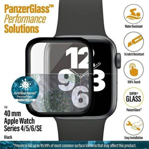 PanzerGlass lekerekített Apple Watch 4/5/6/SE 40mm antibakteriális fekete képernyővédő fólia - Image 2