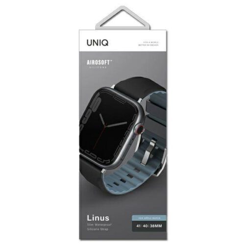 UNIQ óraszíj Linus Apple Watch Series 1/2/3/4/4/5/6/7/8/9/SE/SE2 38/40/41mm. Airosoft szilikon éjfekete - Image 2