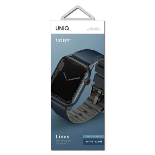 UNIQ óraszíj Linus Apple Watch Series 1/2/3/4/4/5/6/7/8/9/SE/SE2/Ultra/Ultra 2 42/44/45/49mm. Airosoft szilikon tengerészkék - Image 2
