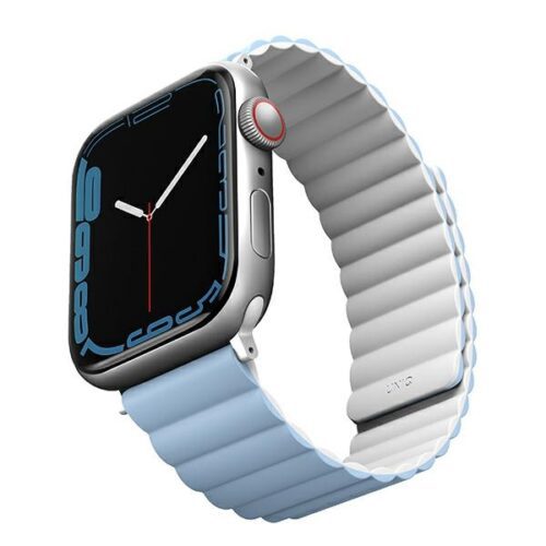 UNIQ óraszíj Revix Apple Watch Series 1/2/3/4/4/5/6/7/8/9/SE/SE2/Ultra/Ultra 2 42/44/45/49mm. Megfordítható mágneses fehér-kék - Image 2