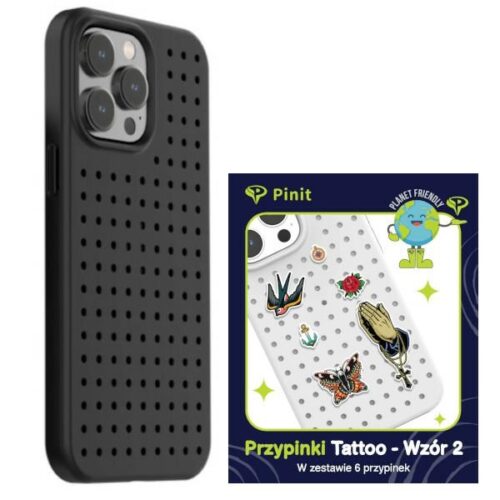 Zestaw Etui Pinit Dynamic + Tattoo Pin iPhone 14 Pro 6.1" fekete minta 2 tok