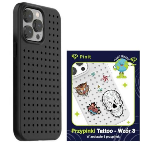 Zestaw Etui Pinit Dynamic + Tattoo Pin iPhone 14 Pro Max 6.7" fekete minta 3 tok