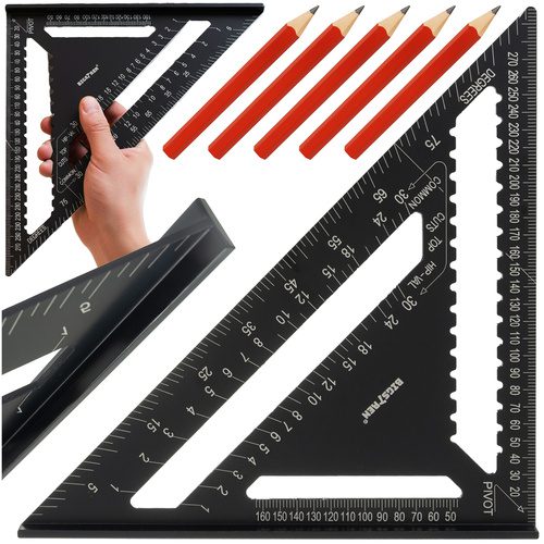 Bigstren ácsnégyzet 30×30 cm – precíziós alumínium szögmérő + 5 ceruza (WNDR25874)