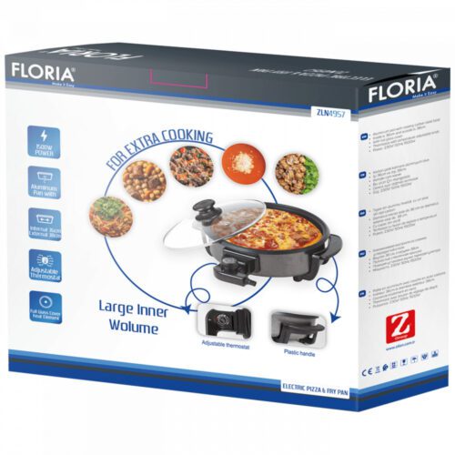 Floria ZLN4957 Kerek elektromos pizza serpenyő - 36/38cm - 1500W - fekete - Image 2