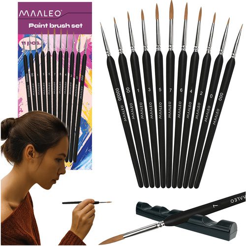 MAALEO 11 darabos ecsetkészlet állvánnyal – Nylon sörtével és nyírfa nyéllel (WNDR26118)