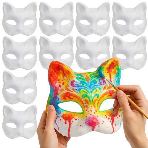 RUHHY Macska álarc készlet – 10 db Fehér DIY festhető maszk gumipánttal (WNDR26000)