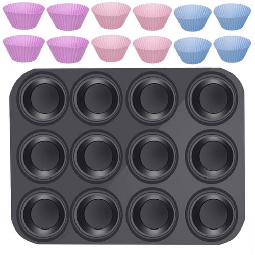 Teflonos muffin sütő tepsi – 12 db színes