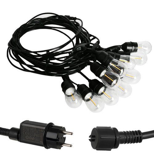 Kültéri dekoratív fényfüzér - 10m 24V IP44 – 20 meleg fehér LED izzóval (WNDR15618)