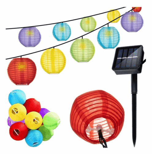 Napelemes színes lampionfüzér – 3 m kültéri dekoráció