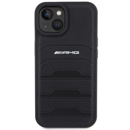 AMG AMHCP15MGSEBK iPhone 15 Plus 6.7" fekete keménytok bőr dombornyomott vonalakkal - Image 2