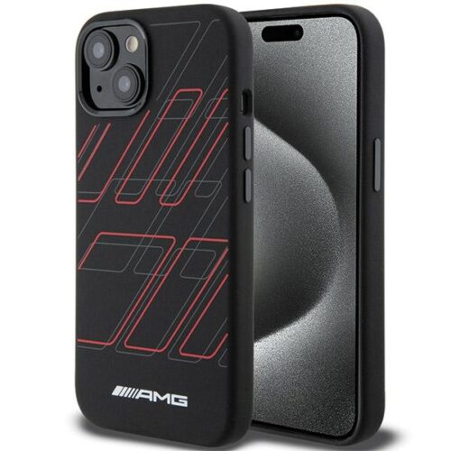 AMG AMHMP15M23SSPK iPhone 15 Plus 6.7" fekete keménytok szilikon nagyméretű rombuszmintával MagSafe