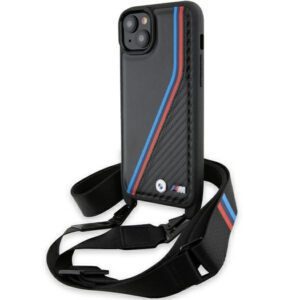 BMW BMHCP15M23PSVTK iPhone 15 Plus 6.7" fekete keménytok M Edition Carbon Tricolor Lines & Stra
