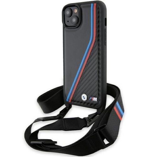 BMW BMHCP15M23PSVTK iPhone 15 Plus 6.7" fekete keménytok M Edition Carbon Tricolor Lines & Stra