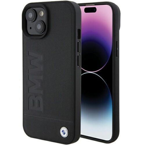 BMW BMHCP15MSLLBK iPhone 15 Plus 6.7" fekete bőr Hot Stamp tok