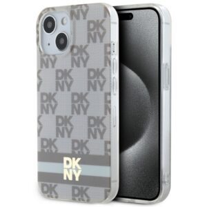 DKNY DKHMP15MHCPTSE IML Checkered Mono Pattern & Printed Stripes MagSafe-kompatibilis tok iPhone 15 Plus - bézs