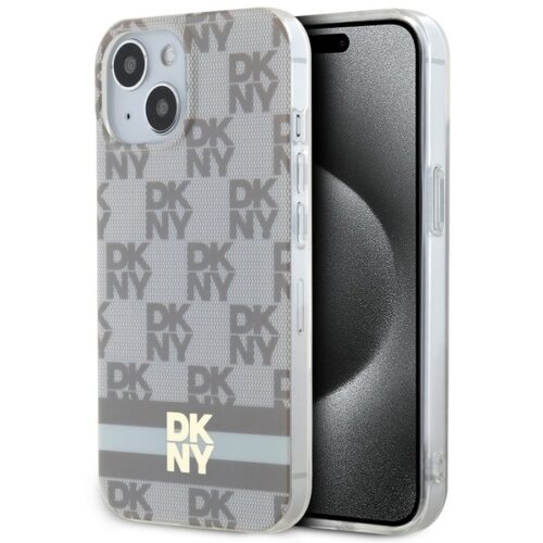 DKNY DKHMP15MHCPTSE IML Checkered Mono Pattern & Printed Stripes MagSafe-kompatibilis tok iPhone 15 Plus - bézs