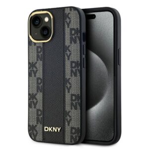DKNY DKHMP15MPCPVSLK Leather Checkered Mono Pattern MagSafe-kompatibilis tok iPhone 15 Plus - fekete