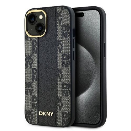 DKNY DKHMP15MPCPVSLK Leather Checkered Mono Pattern MagSafe-kompatibilis tok iPhone 15 Plus - fekete