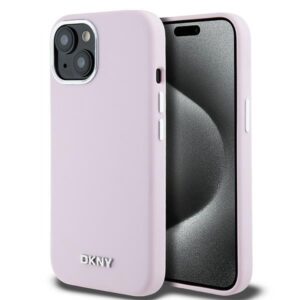 DKNY DKHMP15MSMCHLP Liquid Silicone Small Metal Logo MagSafe-kompatibilis tok iPhone 15 Plus - rózsaszín