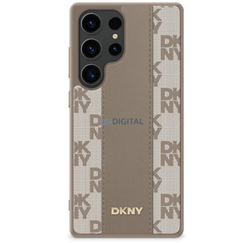 DKNY Leather Checkered Pattern MagSafe-kompatibilis tok Samsung Galaxy S25 - tópszürke