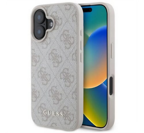 GUESS 4G METAL GOLD LOGO műanyag telefonvédő (textil hátlap) RÓZSASZÍN Apple iPhone 16