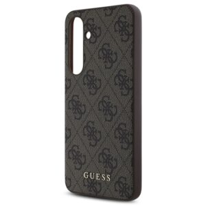 GUESS 4G METAL GOLD LOGO műanyag telefonvédő (textil hátlap) SÖTÉTBARNA Samsung Galaxy S24 FE (SM-S721)
