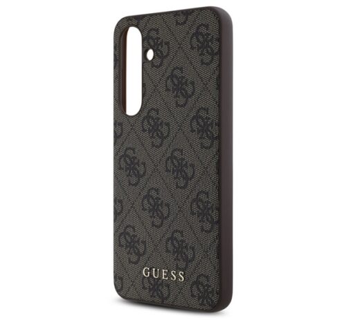 GUESS 4G METAL GOLD LOGO műanyag telefonvédő (textil hátlap) SÖTÉTBARNA Samsung Galaxy S24 FE (SM-S721)