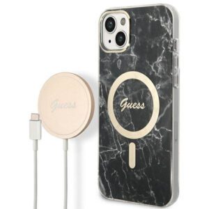 Guess GUBPP14MHMEACSK tok+ töltő iPhone 14 Plus 6.7" fekete keménytok Marble MagSafe