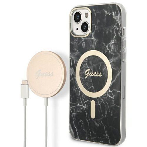Guess GUBPP14MHMEACSK tok+ töltő iPhone 14 Plus 6.7" fekete keménytok Marble MagSafe