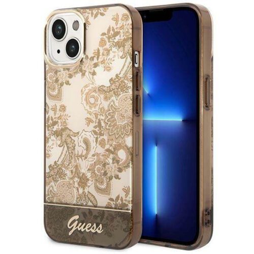 Guess GUHCP14MHGPLHC iPhone 14 Plus 6.7" okkersárga keménytok Porcelán kollekció