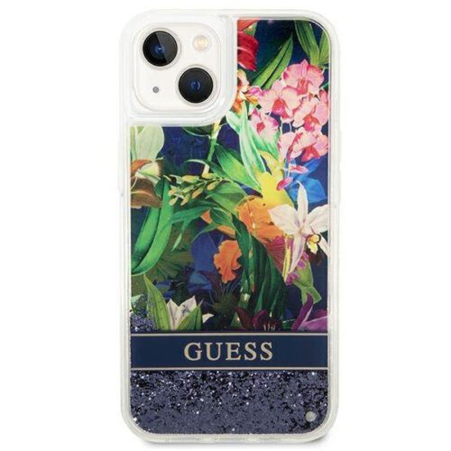Guess GUHCP14MLFLSB iPhone 14 Plus 6.7" kék keménytok Flower folyékony Glitter - Image 2