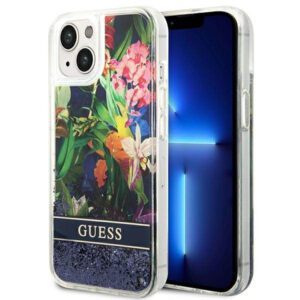 Guess GUHCP14MLFLSB iPhone 14 Plus 6.7" kék keménytok Flower folyékony Glitter