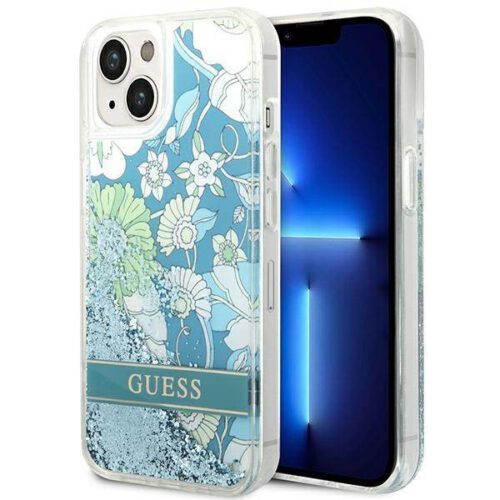 Guess GUHCP14MLFLSN iPhone 14 Plus 6.7" zöld keménytok Flower Liquid Glitter