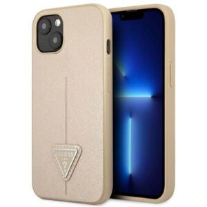 Guess GUHCP14MPSATLE iPhone 14 Plus 6.7" bézs színű keménytok SaffianoTriangle Logó