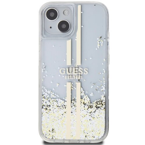 Guess GUHCP15MLFCSEGT iPhone 15 Plus 6.7" átlátszó keménytok Liquid Glitter Gold Stripes - Image 2