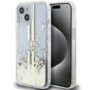 Guess GUHCP15MLFCSEGT iPhone 15 Plus 6.7" átlátszó keménytok Liquid Glitter Gold Stripes