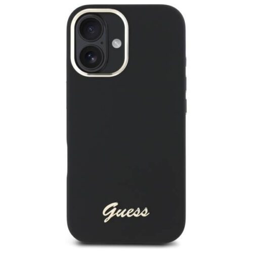 Guess GUHCP16SSMBSLK iPhone 16 6.1" fekete keménytok szilikon script fém logó és keret - Image 2