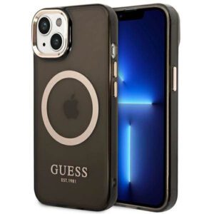 Guess GUHMP14MHTCMK iPhone 14 Plus 6.7" fekete keménytok arany kontúrú