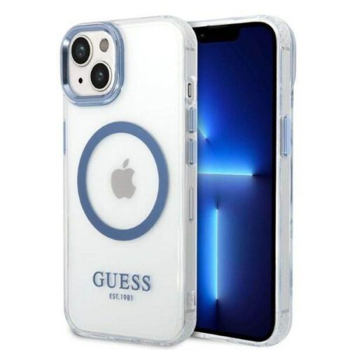 Guess GUHMP14MHTRMB iPhone 14 Plus 6.7" kék keménytok Fém körvonalú Magsafe tok