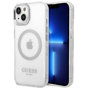 Guess GUHMP14MHTRMS iPhone 14 Plus 6.7" ezüst keménytok Fém körvonalú Magsafe tok