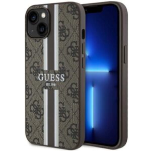 Guess GUHMP14MP4RPSW iPhone 14 Plus 6.7" barna keménytok 4G nyomtatott csíkos MagSafe tok 4G