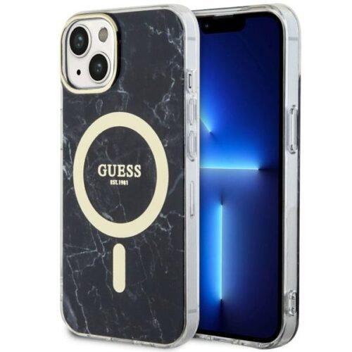Guess GUHMP14MPCUMAK iPhone 14 Plus 6.7" fekete keménytok Márvány MagSafe márvány tok