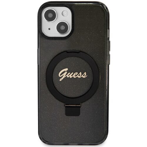 Guess GUHMP15MHRSGSK iPhone 15 Plus 6.7" fekete keménytok gyűrűs állvány Script Glitter MagSafe - Image 2