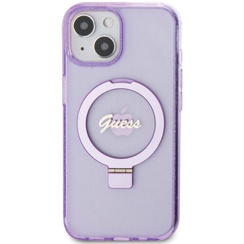 Guess GUHMP15MHRSGSU iPhone 15 Plus 6.7" lila keménytok gyűrűs állvány Script Glitter MagSafe - Image 2