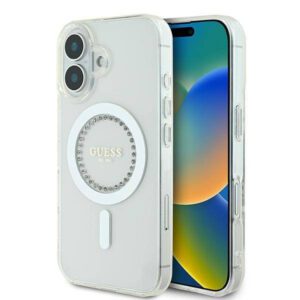 Guess GUHMP16MPFTDTEH iPhone 16 Plus 6.7" fehér keménytok IML strasszokkal MagSafe