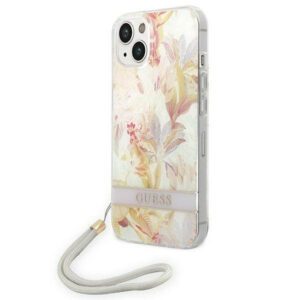 Guess GUOHCP14MHFLSU iPhone 14 Plus 6.7" lila keménytok virágszíjjal
